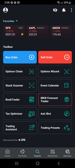 The IBKR ForecastTrader on the Android Phone